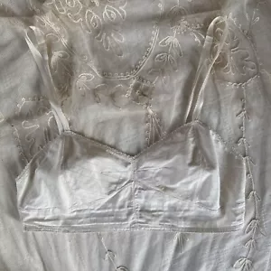 Vintage 1930s White Cotton Bra Camisole Lingerie Top Art Deco Ribbon Straps - Picture 1 of 14