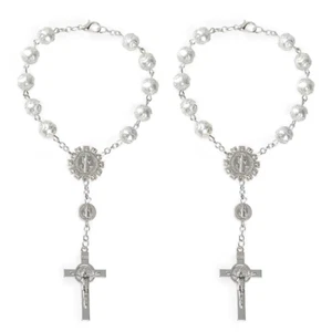 2 Pcs Auto-Rosenkranz für Rückspiegel Kreuz weiß Auto-Hängezubehör - Bild 1 von 6