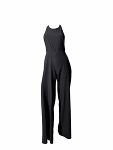 BEBE Jumpsuit Black Cutout Racer Back One-Piece Stretch Sleeveless Lined Sz 8 - Picture 1 of 7