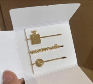 3x CHANEL Hair Pin Hair Clip COCO Mademoiselle Gold Gift Set VIP 🇬🇧