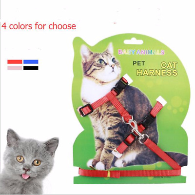 Pet Cat Harness Leash Adjusting 4Color Nylon Traction Belt Kitten Halter Collar • 2.81€