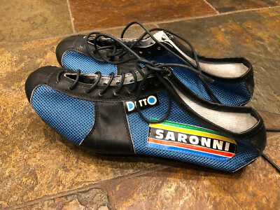 Nuevo de Lote Antiguo Detto Saronni Art. 88 Zapatos de ciclismo de cuero azul 40 + tacos Foto 1 de 4