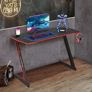 Ergonomic Gaming Desk Computer Table PC Office Home Z Shaped Table With Hook - Picture 1 of 11