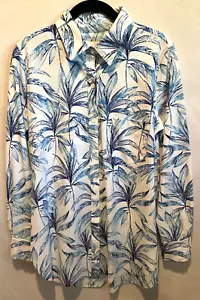 New  Lysse Blue Palms  Stretch Long Sleeve Button Down Tunic Shirt Top Size S - Picture 1 of 7