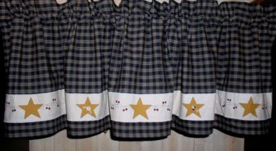 Stars and Vines Valance Tiers Runners Country Primitive Farmhouse Curtains - Image 1 of 4