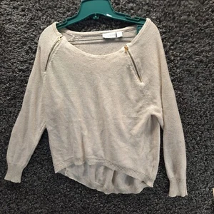 Bisou Bisou Michele Bohbot Sweater Women Large Beige Lightweight Zipper Shoulder - Picture 1 of 6