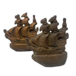1930s Rustic Patina Cast Iron Copper Ton Ship Bookends - Picture 1 of 9