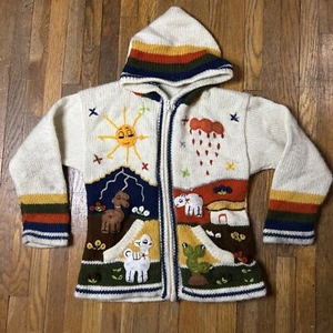 Hand knitted Alpaca Wool Children Kids Zip Up Sweater Jacket with 3D designs - Picture 1 of 11