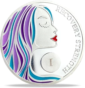 Long Hair Red Lip Woman 1 Year Sobriety Coin AA Chips And Medallions Sober Gifts - Picture 1 of 16