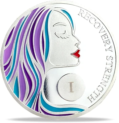 Long Hair Red Lip Woman 1 Year Sobriety Coin AA Chips And Medallions Sober Gifts - Image 1 of 4