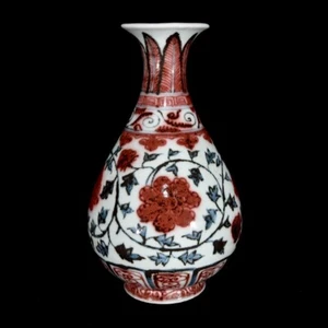 Jarrón de plantas de porcelana roja con esmalte pintura a mano china coleccionable - Imagen 1 de 9