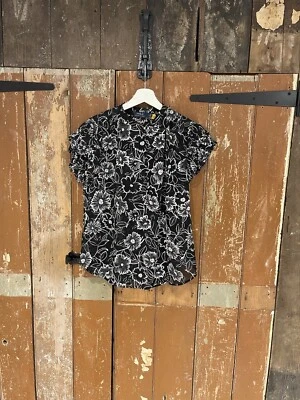 Polo Ralph Lauren Black White Printed Floral Fly Away Blouse Classic Smart Large - Image 1 of 4
