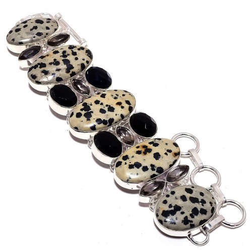 VALENTINO Bracciale Argento Sterling 925 Diaspro Dalmazione Naturale Pietra Preziosa Onice 7 8" d505