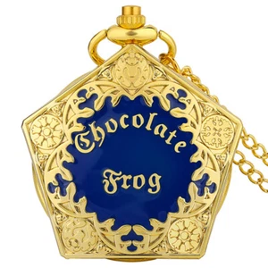 Golden Pentagon Chocolate Frog Quartz Pocket Watch Necklace Chain Unisex Gifts - Picture 1 of 10