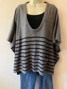 Women's gray and black striped tunic v-neck loose sweater cashmere blend so soft - Picture 1 of 6