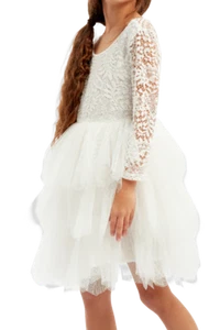 Vestido Elegante Niña Blanco Manga Larga Angel para Boda o Bautizo 6-7 Años - Imagen 1 de 4