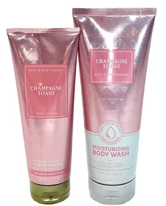 2 Pezzi Champagne Toast Crema Idratante Lavaggio e Corpo Full Size Bagno e Corpo Funziona - Foto 1 di 5