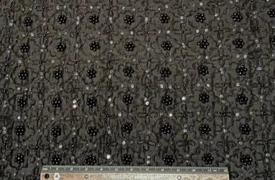 Black  Dupioni with Embroidery and Beads 100%  Silk, 44" W, By The Yard (EB-928) - Image 1 of 3