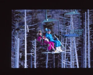 Vintage Film Slide 35mm  Skiers on Ski Lift - Picture 1 of 1