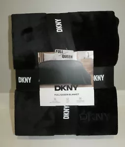 DKNY Full Queen Blanket Plush Fleece Embroidered Logo Midnight Black NWT - Picture 1 of 5