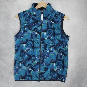Vintage LL Bean Fleece Vest Kids Medium Blue Geometric AOP Full Zip Hike 90s Y2K - Picture 1 of 15