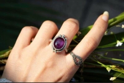 Purple African Amethyst Gemstone 925 Sterling Silver Handmade Ring All Size S-41 - Image 1 of 4