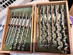 IRWIN ANTIQUE AUGER BIT SET ORIGINAL WOODEN BOX + Miller’s Fall Bit - Drill Bits - Picture 1 of 17