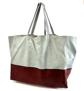CELINE Tote Bag Horizontal Cabas Leather Blue Red Authentic Rank AB #377 - Picture 1 of 24