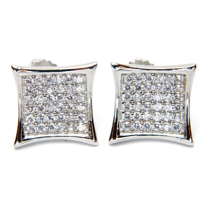 Men's Hip Hop 12 mm Square Silver Plated Screw Back Stud Earrings 918 - Picture 1 of 15