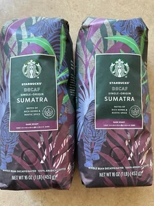 2 Pack Starbucks Sumatra Decaf 2025 Dark Roast Whole Bean Coffee Decaf 1LB - Picture 1 of 4