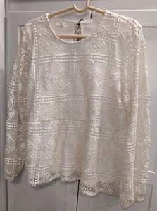 Maurices Women’s Size XL Ivory Long Sleeve Floral Crocheted Lined Top Blouse - Picture 1 of 7