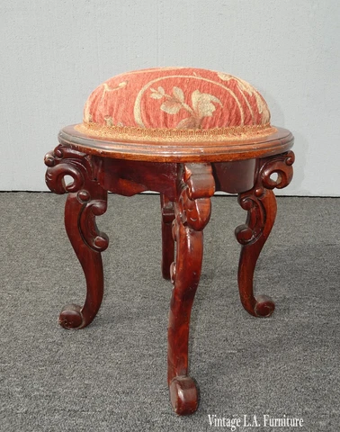 Vintage French Style Rose Bench Stool With Poof Cushion and Gargoyle Accents Cover