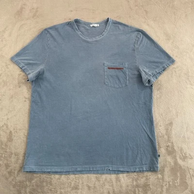 James Perse Lotus Flower Pocket T Shirt 2XL 5 Blue Sueded Pima Distressed Edges - Image 1 of 4