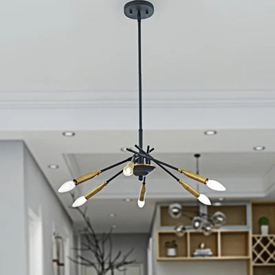 Lámpara de araña Dolcie Starburst de metal de 6 luces negra mate + latón antiguo Foto 1 de 2