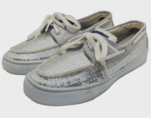 Sperry Top Sider BAHAMA Womens Sz 6.5 Silver Sequins Loafers Boat Deck Shoes - Picture 1 of 7
