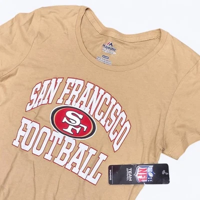 San Francisco 49ers NFL Majestic Women's Gold Red Graphic T-Shirt Size Small NWT - Image 1 of 4