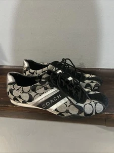 Coach Q582 Jayme Sneakers Women Fabric Upper Suede Trim Gray Black Size 7.5 - Picture 1 of 13
