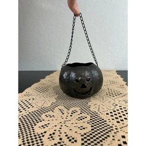 Mini Metal Jack-o-Lantern Cesta - Ojos Azules, Añadir Luz LED Té para Brillar - 3x5"  - Imagen 1 de 6