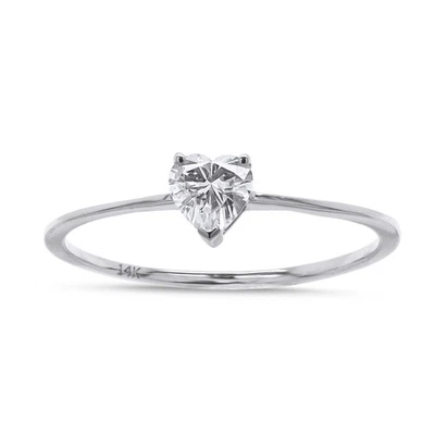 1/4 Ct Heart Diamond Solitaire Heart Engagement Promise Ring 14K WG Lab Grown - Image 1 of 4
