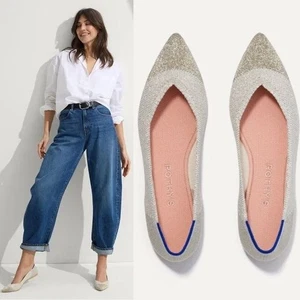 Rothy's The Pointed Toe Ballet Plano Sin Cordones Talla 11.5 Diamante Metálico Brillo NUEVO - Imagen 1 de 15