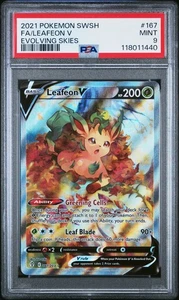 Fa/Leafeon V #167 2021 Pokemon Sword & Shield Evolving Skies PSA 9 - Picture 1 of 2