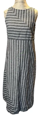 J Jill Love 亚麻连衣裙 Maxi XS 小号灰色白色条纹无袖度假村 — 第 1/4 张图片
