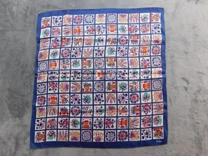 Sciarpa seta eco vintage floreale patchwork quadrata anni 60 70 multicolore bordo blu - Foto 1 di 7