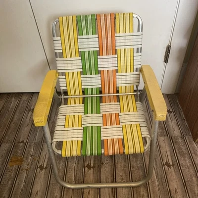Silla de playa plegable vintage con palmeadas para césped niños años 70 80 cuadros camping 22 pulgadas GC Foto 1 de 4