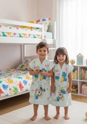 Batas de baño para niños azul claro suave ropa de dormir bata para niñas niños L-19" Foto 1 de 3