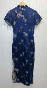 Abito vintage in seta blu Qipao marca Peonia taglia 36 - Foto 1 di 6