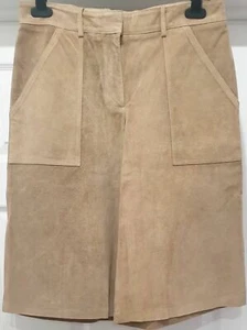 THEORY Women's Sand Suede Leather GERA Wide Leg Culottes Shorts 6 UK10 BNWT - Picture 1 of 6