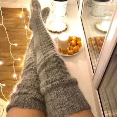 Women Warm Winter Knitted Socks Over Knee Long Thigh High Boot Soft Stockings - Image 1 of 4