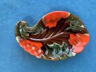 Vintage Vallauris Pottery 60s glaze Leaf shaped Dish French Mid century 15x24cm