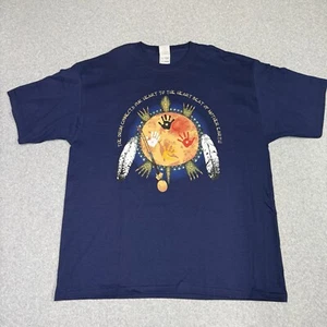 Vintage Native American Lakota Tribe T-Shirt Size XL Blue Unisex Drum Beat - Picture 1 of 12